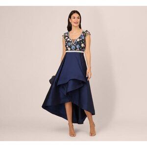 Adrianna Papell Womens Size 8 Blue Beaded High-Low Taffeta Gown Dress Gown NEW